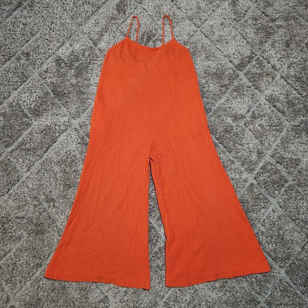 Bucket List USA Orange Wide Leg Lounge Spaghetti Strap Cotton Jumper - Up to 3XL